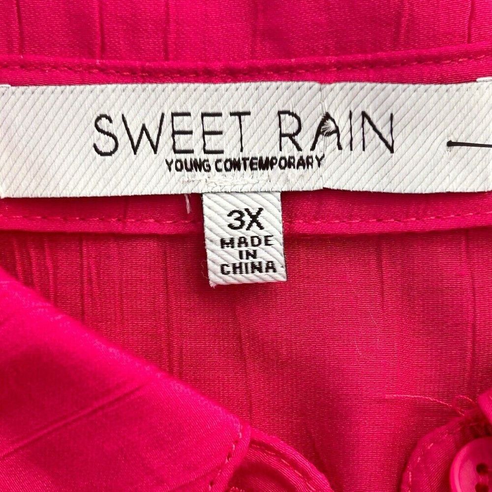 Sweet Rain Women's Pleated Embroidered Long Sleeve Button Down Blouse Fuchsia 3X - Picture 3 of 8